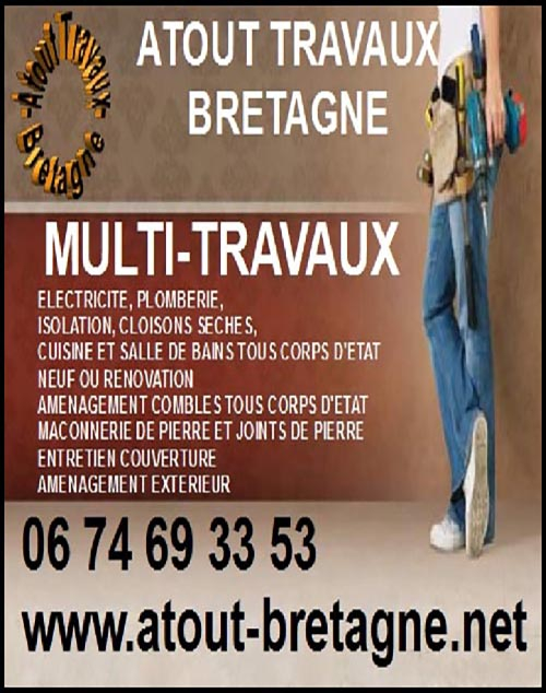 atout travaux bretagne, électricité, salles de bains,cloisons sèches,isolation, couverture,maçonnerie, taille de pierre,cuisines, plomberie,maçonnerie