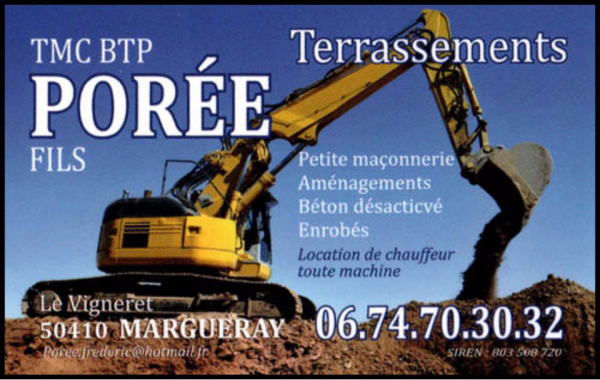 tmc btp poree fils, terrassement, maçonnerie, enrobé à chaud, clôtures, pose de pavés, pose de bordures, aménagement de cours, enlèvement de terre et de gravats, goudronnage, gravillonnage,drainage,