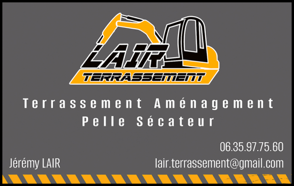 lair terrassement - jérémy lair, terrassement,abattage de haies,amélioration de jardins,aménagement de cours,aménagements paysagers,arrachage de souches,assainissement,assainissement autonome,bassin de rétention,béton armé,busage,canalisations,création de cours,création de terrasses,créations extérieures,dessouchage,drainage,empierrement,enrochement,évacuation de déchets verts,micro-station,mini-pelle,palissade,portails,pose de bordures,pose de fosses toutes eaux,pose de micro-station,pose de pièges à eaux,pose de réseaux souples,raccordement tout-à-l'égout,récupérateur d'eaux de pluie enterrées,réseaux eau pluviale,réseaux eau usée,réseaux téléphone,retenue de terre,rocaille,terrassement chemin d'accès,terrassement de piscines,tranchée eau potable,tranchée électricité,transport de matériaux de carrière,transport de terre,travaux publics,location de mini-pelle avec chauffeur,location de pelle avec chauffeur,enlèvement de terre et de gravats,curage d'étangs,curage de fossés,démolition,fosses à lisier,fumières,bâtiments agricoles et industriels,bâtiments d'élevage,création de plans d'eau,géomembrane,tous travaux de vrd,plateformes,abattage d'arbre