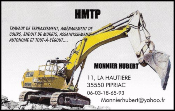hmtp - hubert monnier, terrassement,assainissement,aménagements extérieurs,pose de micro-station,raccordement tout-à-l'égout,pose de fosses toutes eaux,assainissement autonome,empierrement,enrobé à chaud,création de terrasses,drainage,mini-station d'épuration,tranchée technique,busage,travaux publics,démolition,aménagement de cours,pose de bordures,pose de pavés,pose de pièges à eaux,