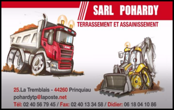 sarl pohardy, terrassement,assainissement,pose de fosses toutes eaux,pose de micro-station,empierrement,création de terrasses,drainage,raccordement tout-à-l'égout,mini-station d'épuration,tranchée technique,curage de fossés,gravillonnage,busage,location de mini-pelle avec chauffeur,location de pelle à chenilles,location de pelle à pneus,location de tracto-pelle avec chauffeur,location de camion bi-benne 6x4 avec chauffeur,arrachage de souches,décapage,